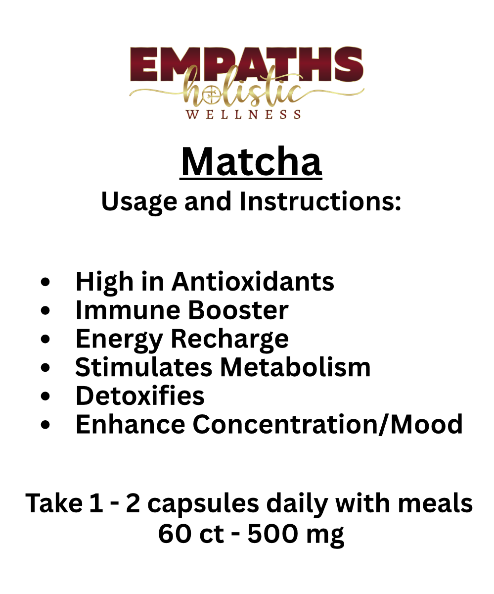 Matcha Capsules - energy boost, calm, metabolism, detox, antioxidants, diabetes