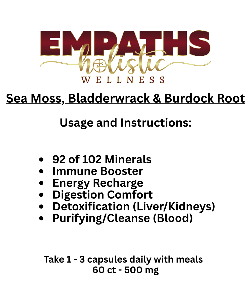 Sea Moss, Bladdewrack & Burdock Capsules - inflammation, joints, digestion, detoxifying, heart